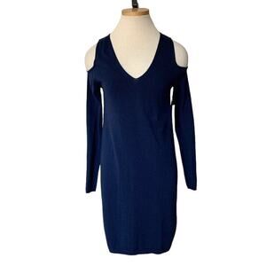 HALSTON Open Shoulder Knit Sweater Dress NWT Blue XS